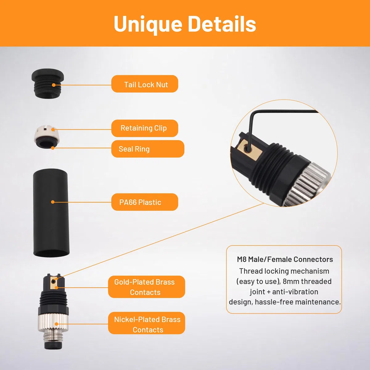Conector macho M8 de 3 pines, conector de cable de sensor de 8 mm, código A, fusible de rosca M8, conector redondo IP67, resistente al agua, conector redondo industrial para exteriores