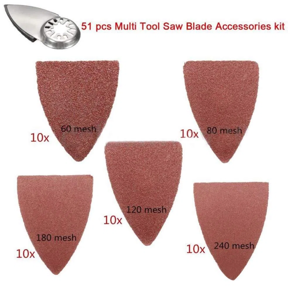 Multiherramienta oscilante de dedo, kit de hojas de lija y discos de lija, kit de almohadillas de lijado con 50 piezas de papel de lija, compatible con muchas herramientas oscilantes del mercado