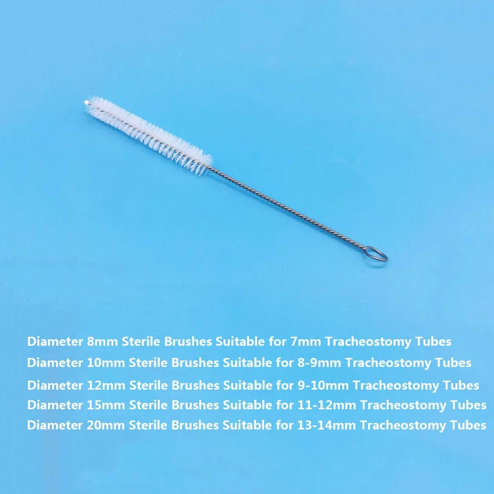 Cepillos Estériles para Traqueotomía - 5 Piezas para Tubos de Garganta - Limpiador Médico Con Mango de Acero Inoxidable y Cerdas de Nylon, 12mm