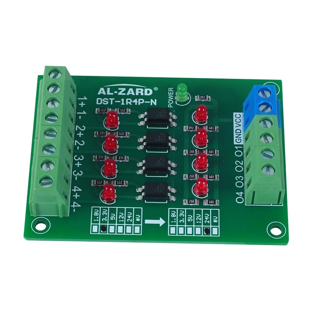 Aislador Optoacoplador de 4 bits, 3.3V a 24V PLC Señal Nivel Voltaje Convertidor Placa Módulo