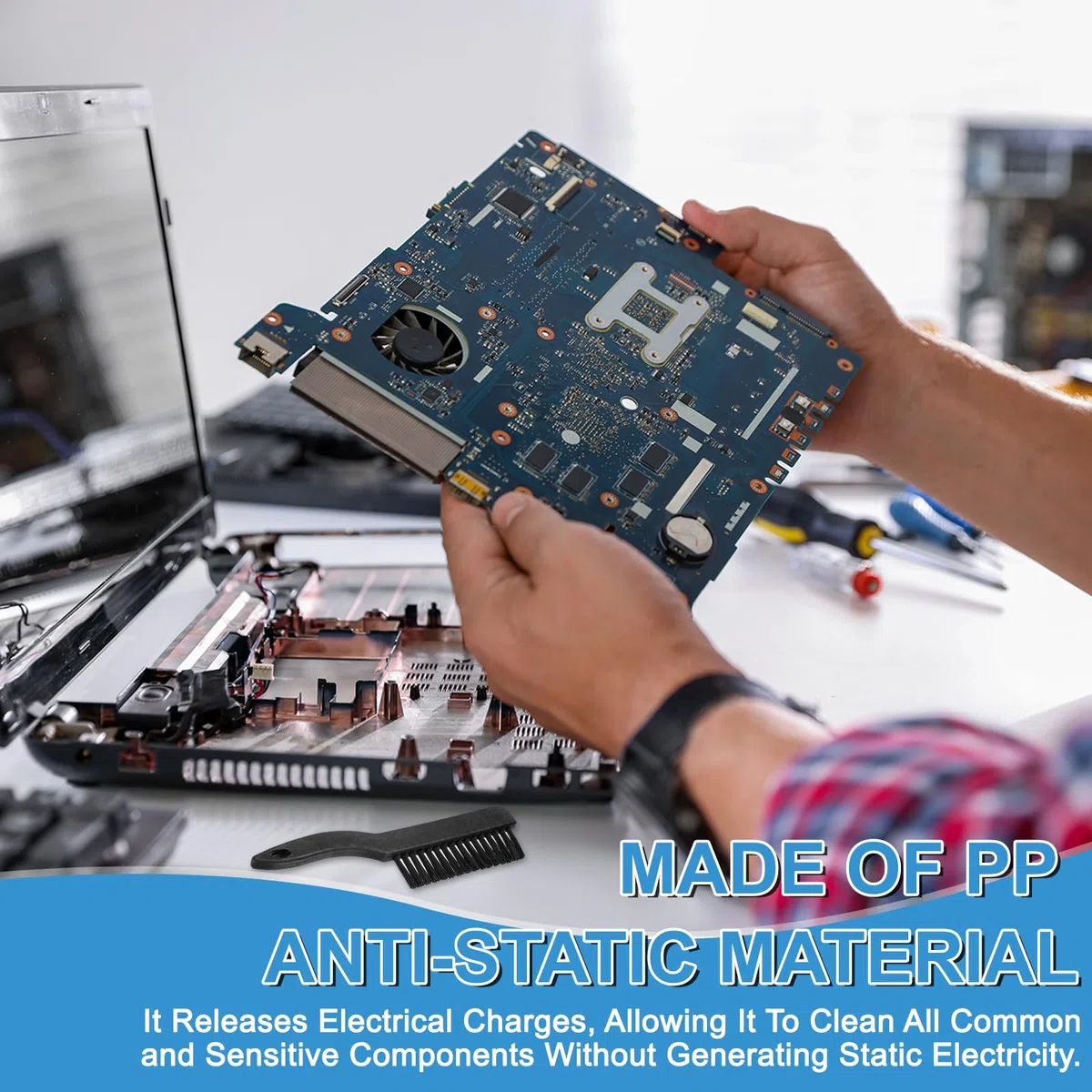 QUARKZMAN 2 Piezas De Cepillo Antiestático 35x123mm Portátil Mango De PP Nylon Anti- Estático Limpieza ESD Cepillos para Electrónicos Computadora Teclado Negro