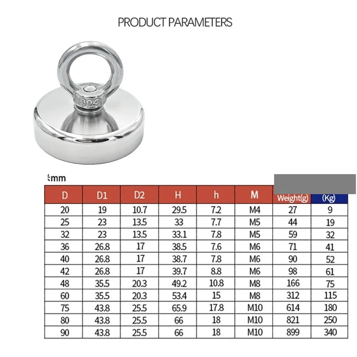 Manes De Pesca Ganchos magnéticos de Pesca de neodimio Fuertes, imán Resistente N52 con Agujero avellanado, cáncamo de 16-90mm, buscador de Salvamento, 2 uds. Iman De Neodimio(Pull MAX 340kg)