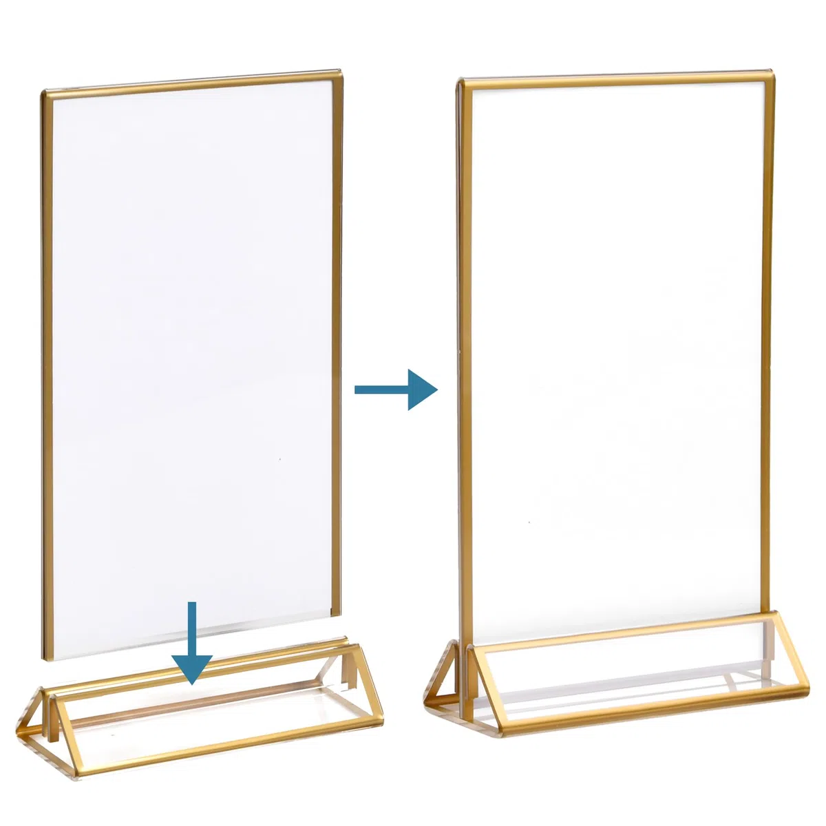6PCS Soporte de Menú de Acrílico para Carteles con Bordes Dorados, Doble Cara Porta Carteles Acrílico, Soporte de Expositor de Mesa para Restaurante Boda Menú Marcos de Fotos Publicidad Recepción