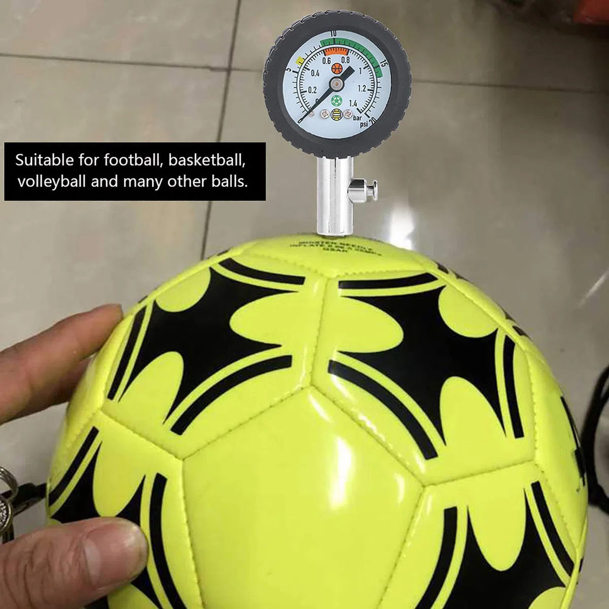 VBESTLIFE Aparato de Medición de Presión con Manómetro de Aire, Aparato de Medición de Presión de Acero Inoxidable para Fútbol, ​​Baloncesto, Voleibol y Muchas Otras Pelotas