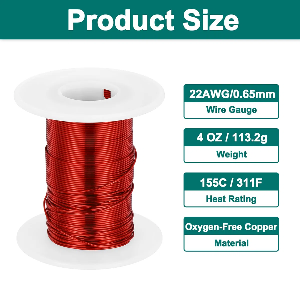 QUARKZMAN Alambre Magnetizado 22 AWG, Calibre 22/0.65mm Alambre De Cobre Esmaltado, 4 oz Alambre De Bobina Magnética Para Transformador, Motor, Eléctrico, 155C(311F)