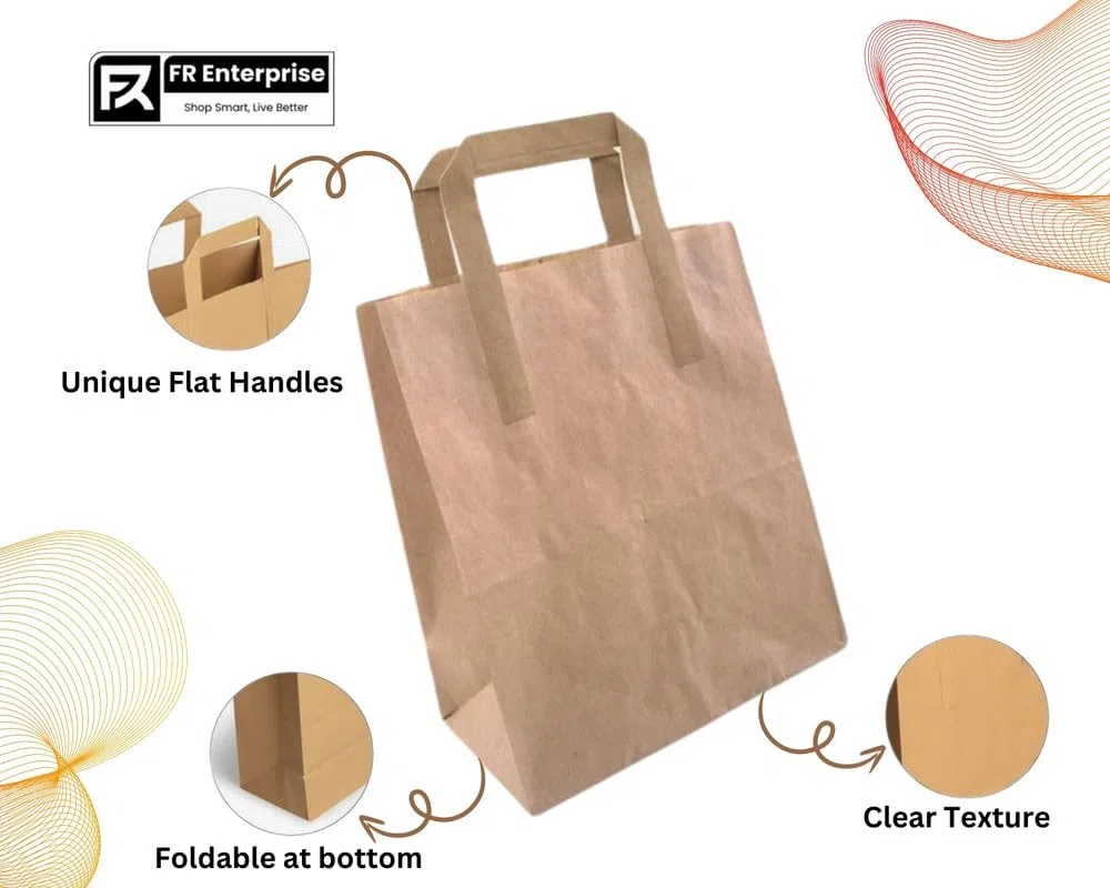 Frenterprises 50 bolsas de papel marrón con asas, bolsas de transporte, grandes bolsas de papel de 25,4 x 30,5 x 13,5 cm, bolsas de sándwich, bolsas de papel de regalo, bolsas de papel recicladas