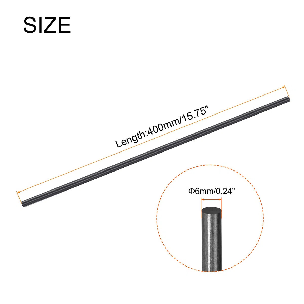 QUARKZMAN Varilla de Fibra de Carbono, Barra de Carbono de 6 mm x 400 mm para Aviones RC, Manualidades, Cometa, Tubo de Ala de Quadcopter, Reparación de Brazos, Paquete de 4