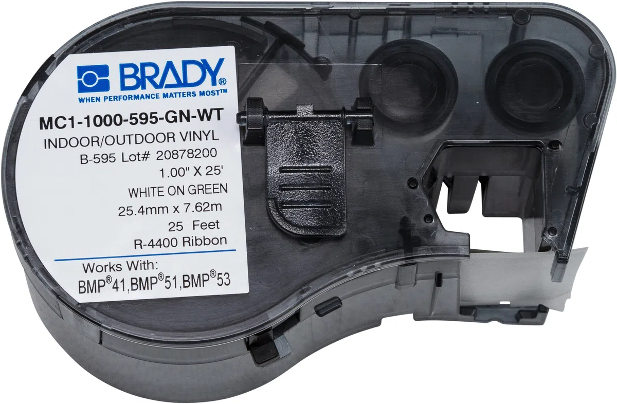 Etiqueta de Vinilo para Rotuladores, 25.40mm x 7.62m, Blanco sobre Verde