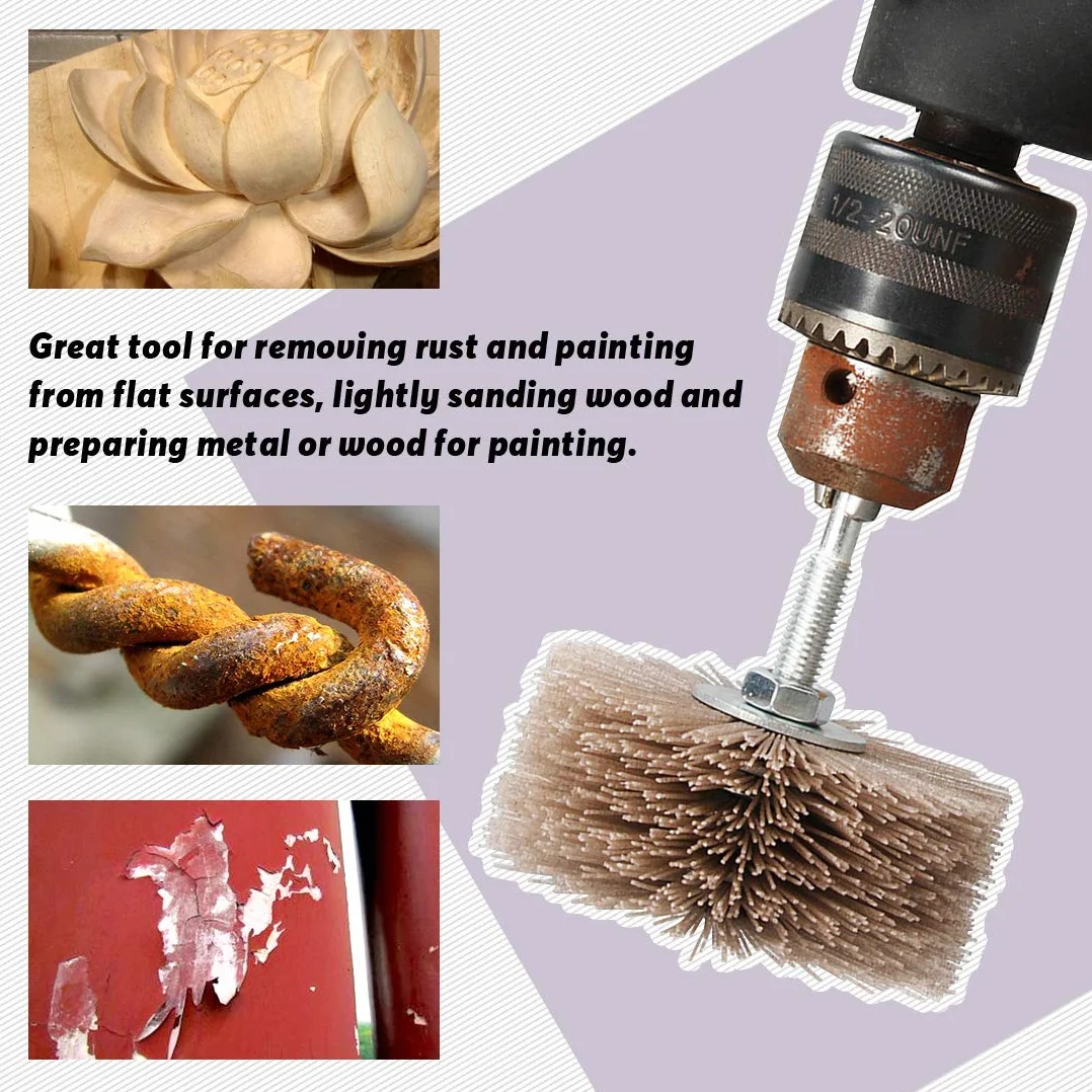 Swpeet 5 piezas de 5 tamaños 80# 180# 240# 320# 600# Nylon cepillo de rueda abrasiva cabeza de pulido con 6 mm vástago roscado surtido Kit de lijado, fregona abrasiva rueda para pulir la
