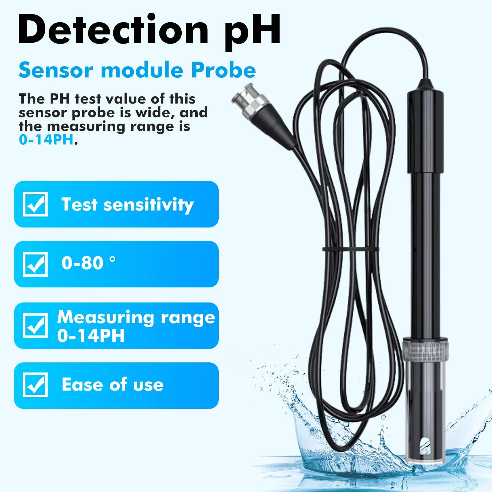 Sonda PH, 0-14, Electrodo De PH Largo Cuerpo PH Electrodo PH Dispositivo Sensor Con BNC Enchufe, Sonda De Ph Sonda/Electrodo De Repuesto Para Medidores PH Controlador PH Probador