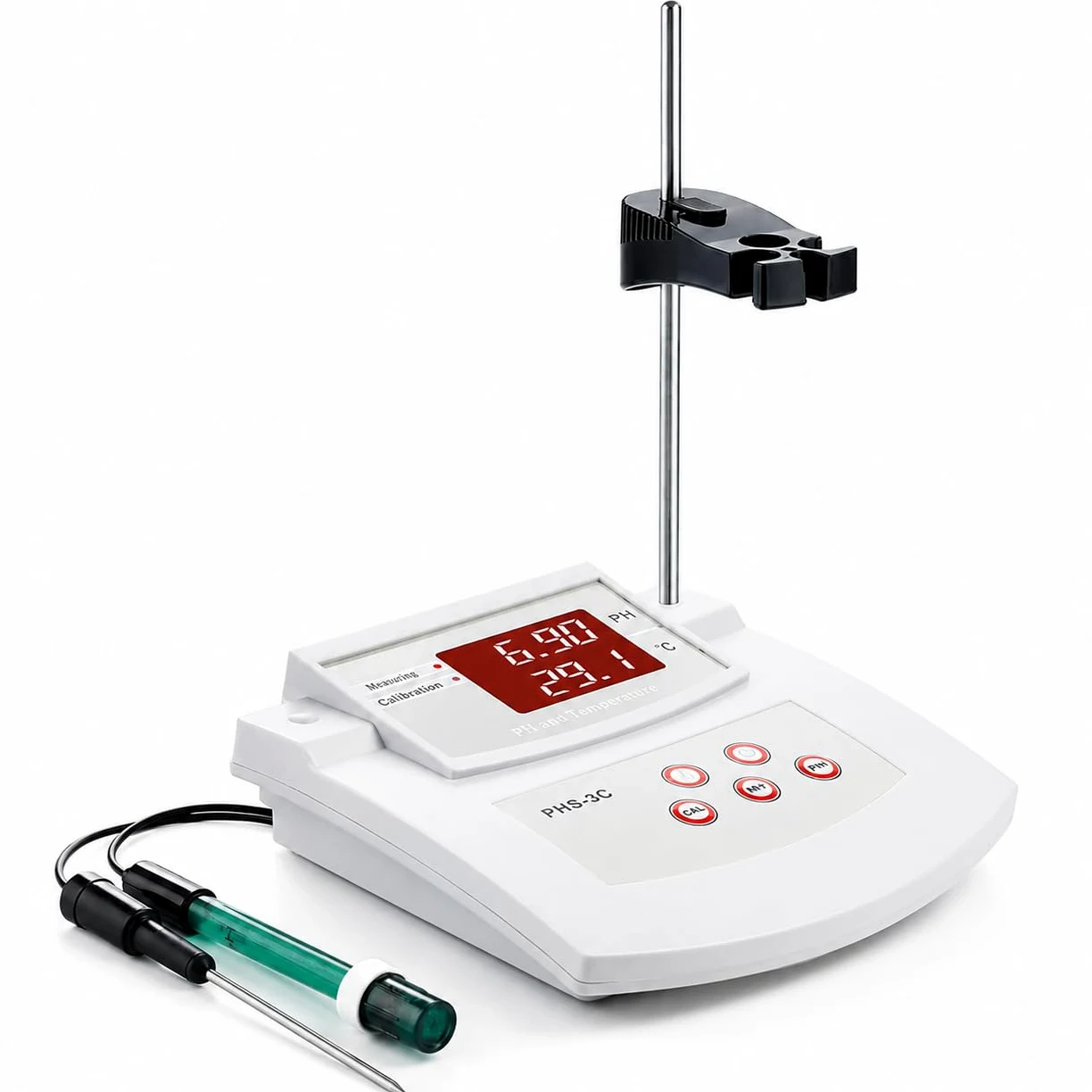 Medidor de pH de laboratorio de sobremesa, medidor digital de pH ± 0,01 con electrodos de pH y temperatura, calibración automática de 2 puntos