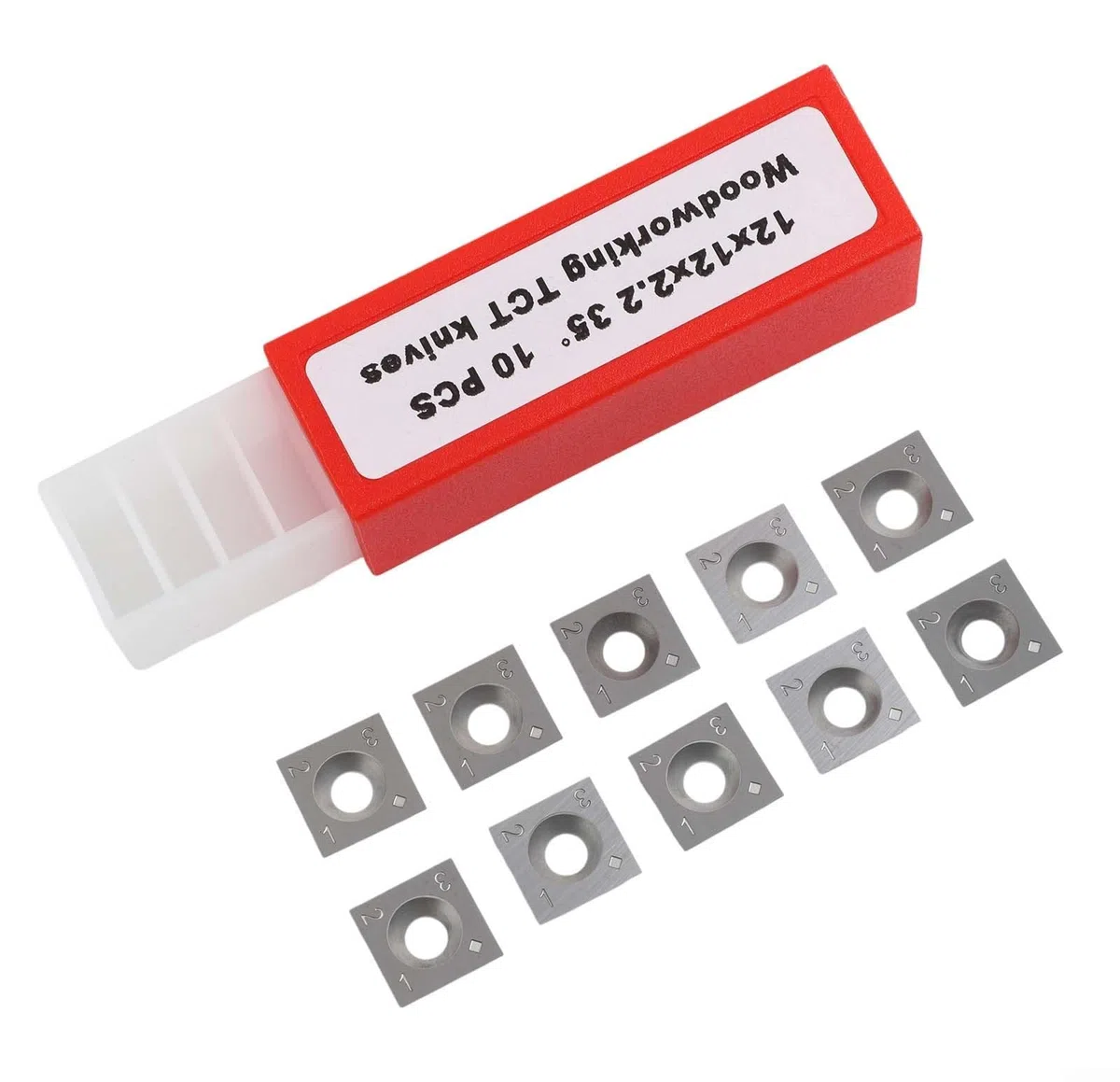 Juego de 10 insertos de carburo de 12 mm, cuchillas cuadradas de borde recto para torneado de madera, cabezal cepillador, ranurador, herramienta de corte de carpintería, 12 x 12 x 2,2 mm