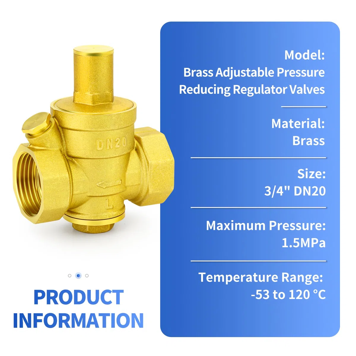 Válvula reguladora de presión de agua de latón, válvula reductora de presión ajustable de 3/4" BSP para autocaravanas, calentadores de agua y sistemas solares