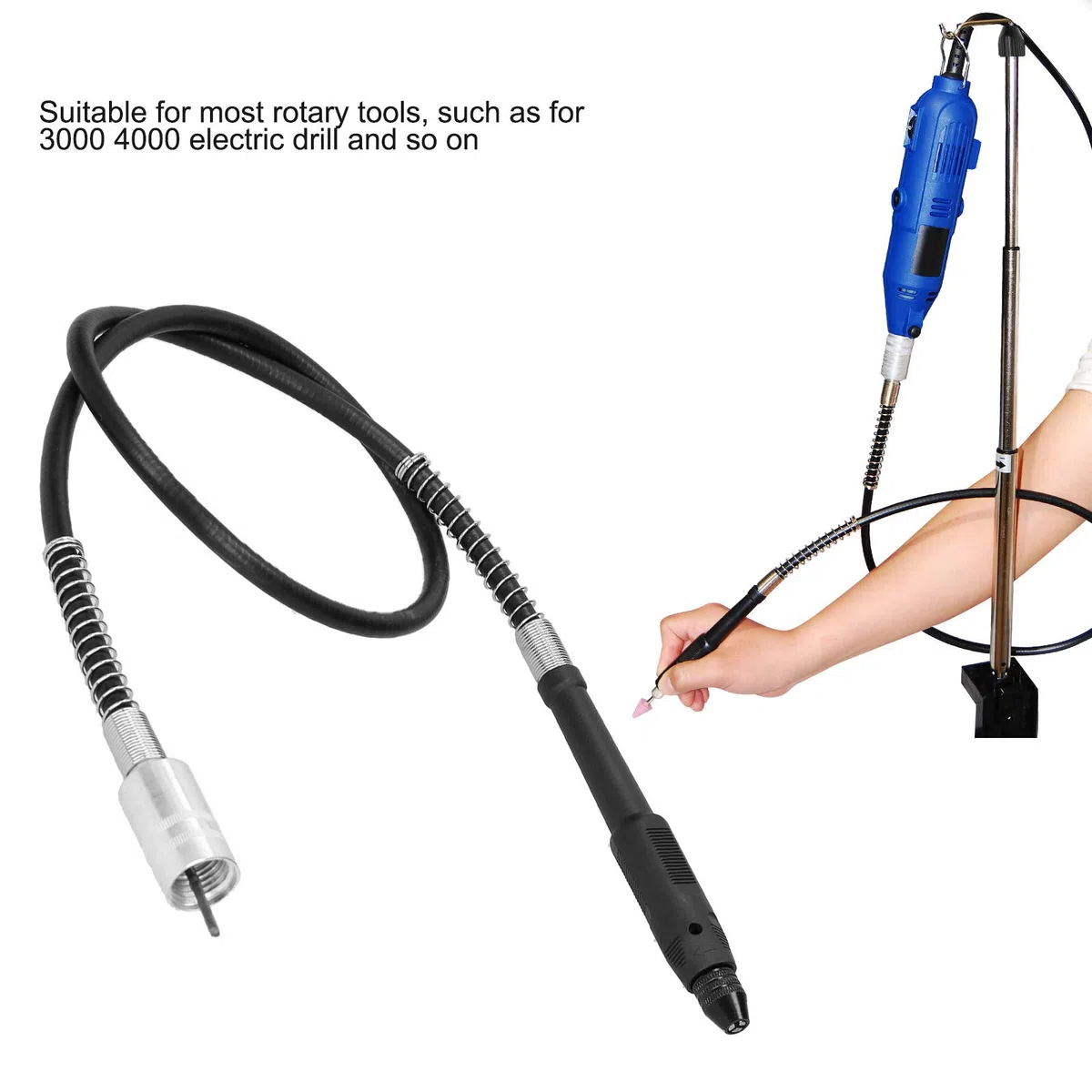 Eje flexible de 110 cm, accesorio de adaptador de eje flexible, mandril de cable de extensión de eje flexible de taladro eléctrico M19 x 2 mm / 0,08 ", con llave, para herramientas rotativas