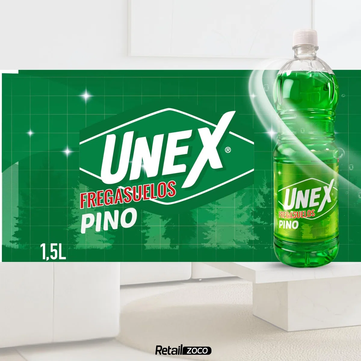 Friegasuelos aroma Pino, Limpiador de suelos olor a Pino, Con un perfume intenso y duradero, Combate malos olores, ideal para conseguir un suelo reluciente y no dejar huellas,4 botellas de 1.50 Litros