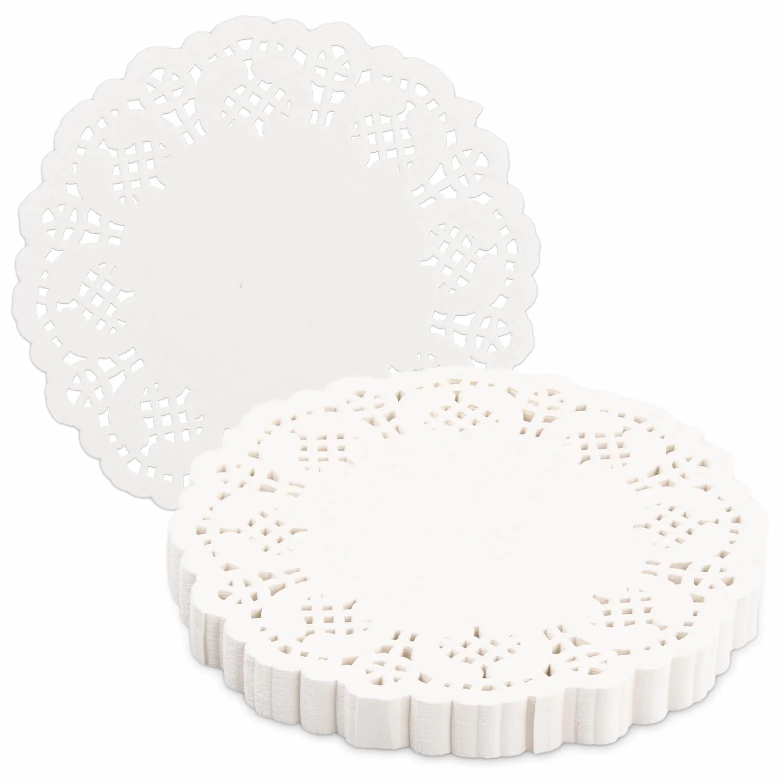 200 Piezas Blondas de Papel Redondas, 5.5 Inch Tapetes de Encaje de Papel Blanco Papel de Encaje Redondo, Blondas de Papel Blancas Desechables para Pastel Comida Frita Boda Vajilla Decoración