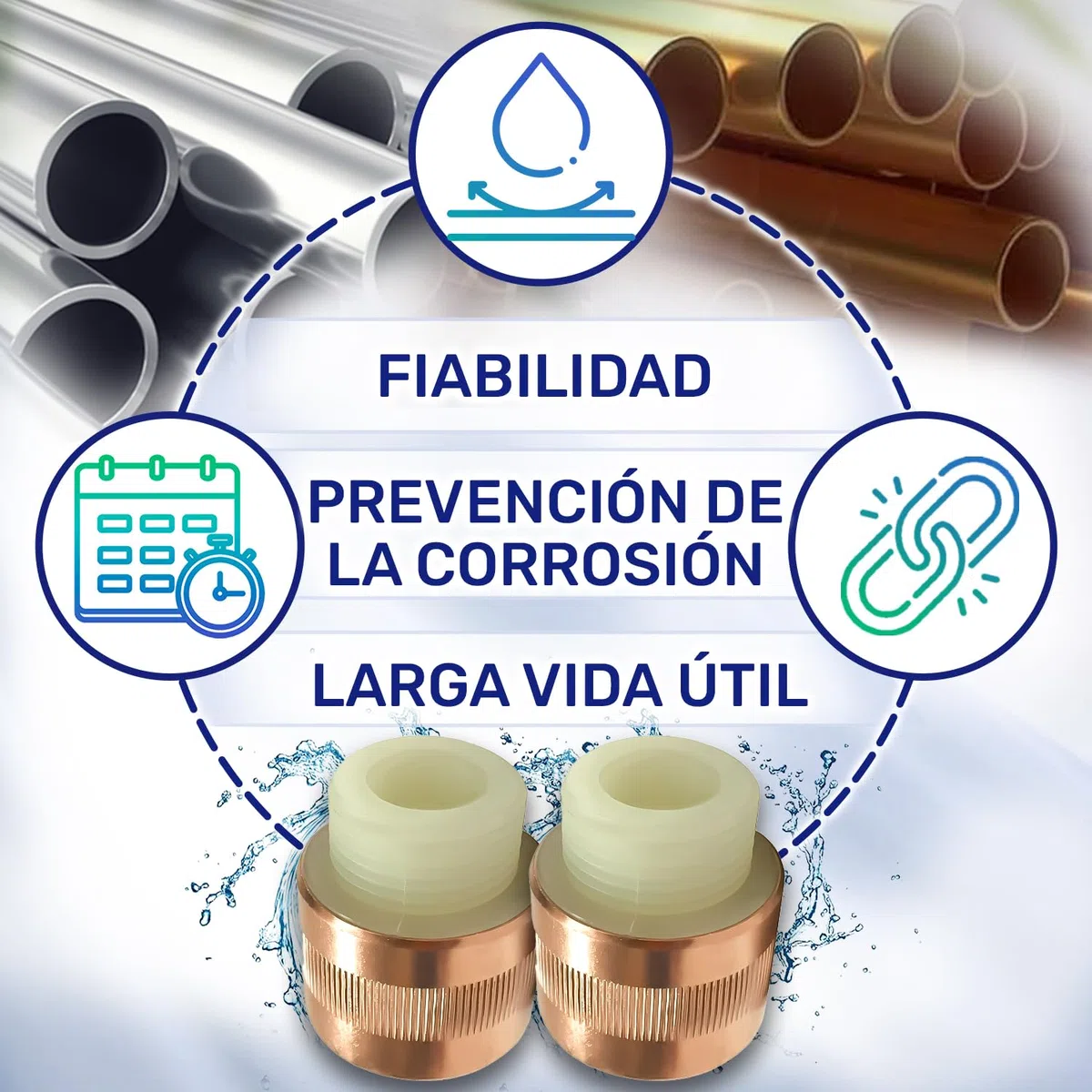 2 Piezas Manguito Electrolitico Termo Antielectrólisis con Rosca Macho y Hembra de 1/2” - Garantía de 10 Años - MONTERAL