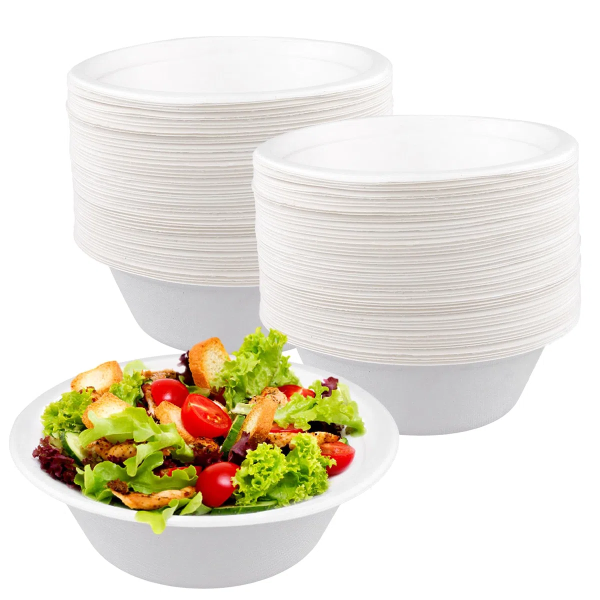 100 Cuencos Desechables de Caña de Azúcar de 350 ml, Platos Redondos Desechables de Papel para Sopa, para Fiestas y Picnics