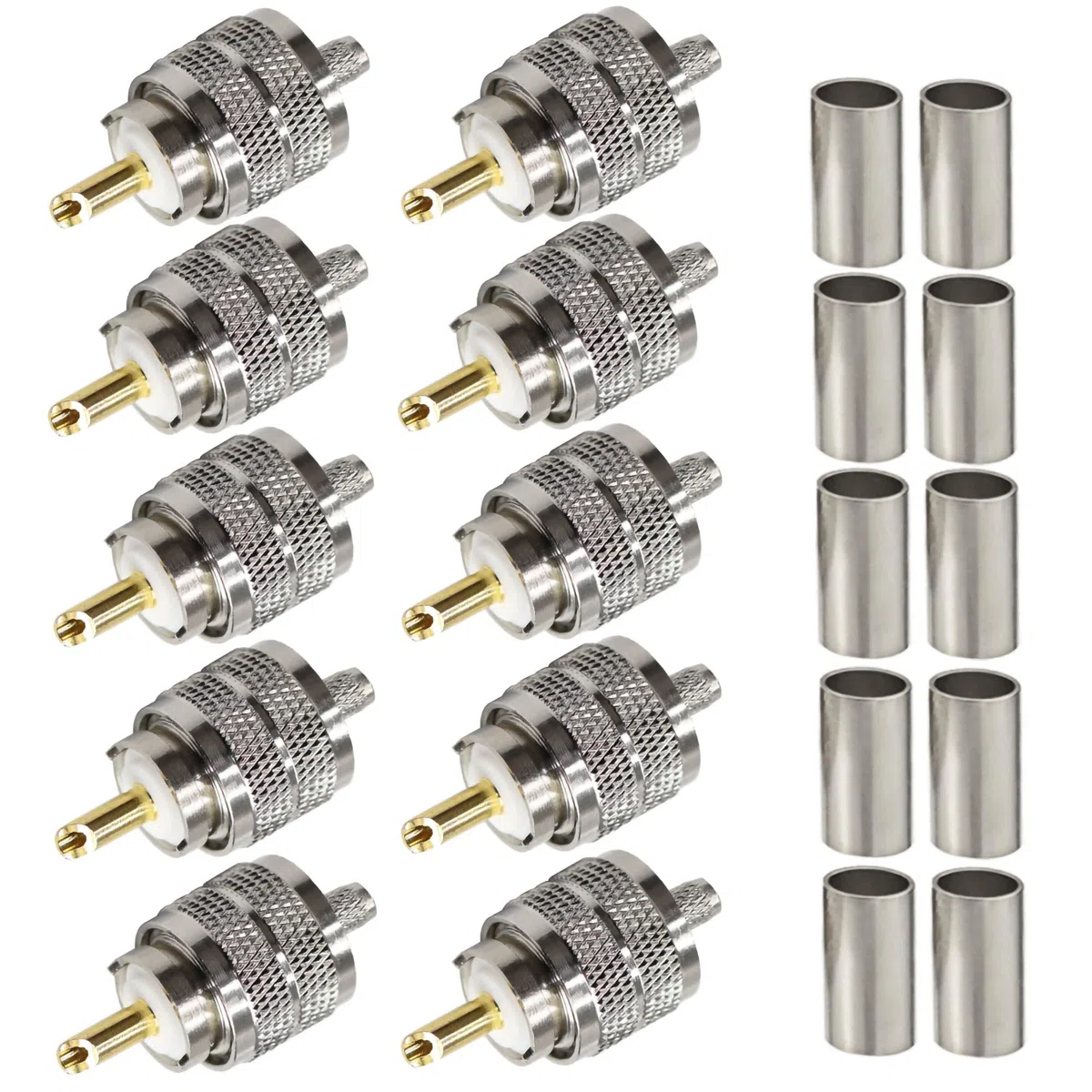 TUOLNK SO239 Conector Paquete de 10 PL259 Enchufe Macho Adaptador Coaxial Crimp SO239 PL-259 Conector RF para RG58 RG142 Compatible con Antena de Radio CB Ham