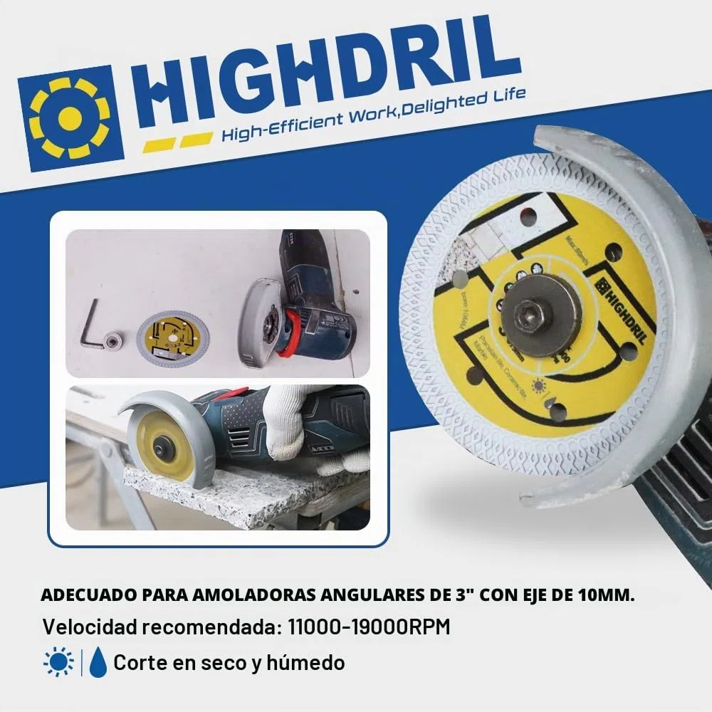 HIGHDRIL Disco Diamante para Porcelánico 75mm - 2piezas Discos Corte para Cerámica Porcelánico Mármol Granito Piedra Artificial