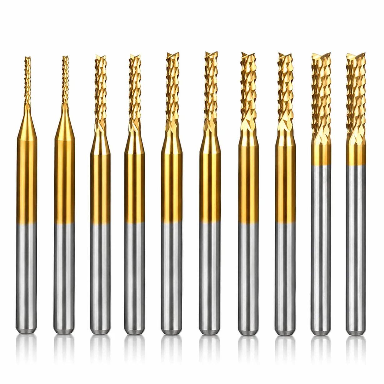 VOBOR 10pcs Fresas de Extremo de Carburo 1-3mm, Titanio Capa 1.0mm 1.5mm 2.0mm 2.5mm 3.0mm Fresas CNC para PCB Acrílico Madera Aluminio Metal