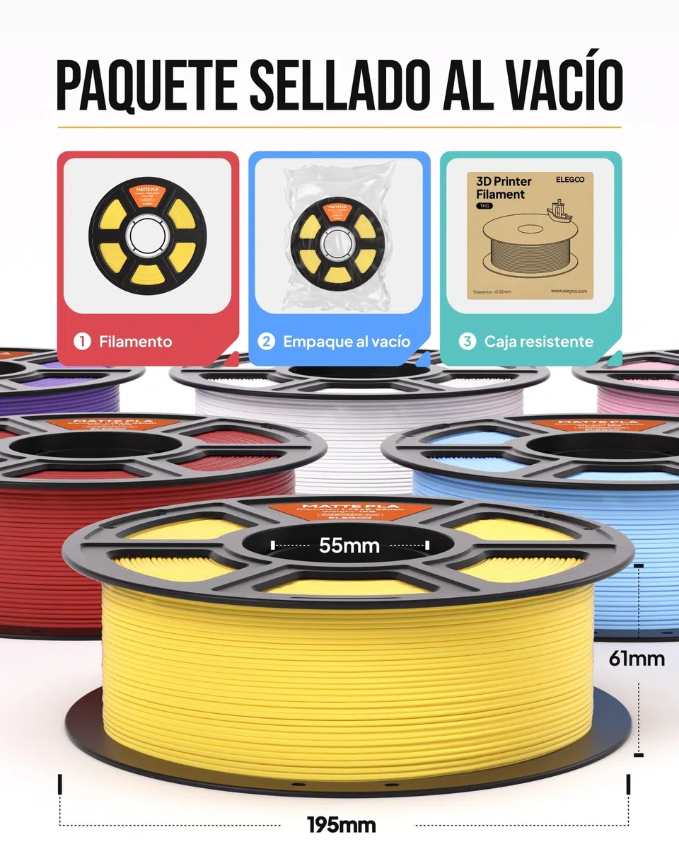 ELEGOO Filamento PLA MATE 1.75 1KG Azul Hielo, Filamento para Impresora 3D, Precisión Dimensional +/- 0.02mm, Carrete Filamento 3D, para Mayoría Impresoras 3D