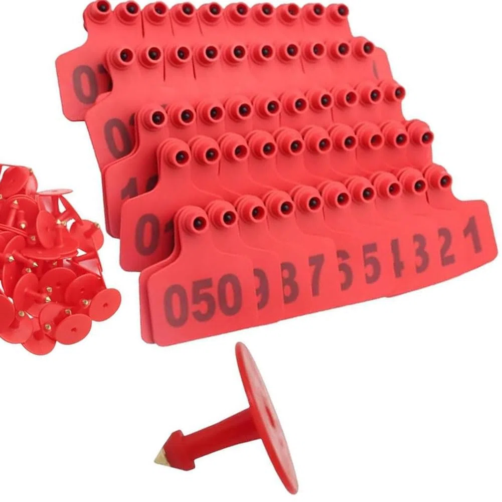 100 Juegos de Etiquetas para Las Orejas de Ganado, Pendientes de plástico PE numerados, adecuados para Vacas, terneros, toros, Etiquetas para Las Orejas de identificación de Ganado