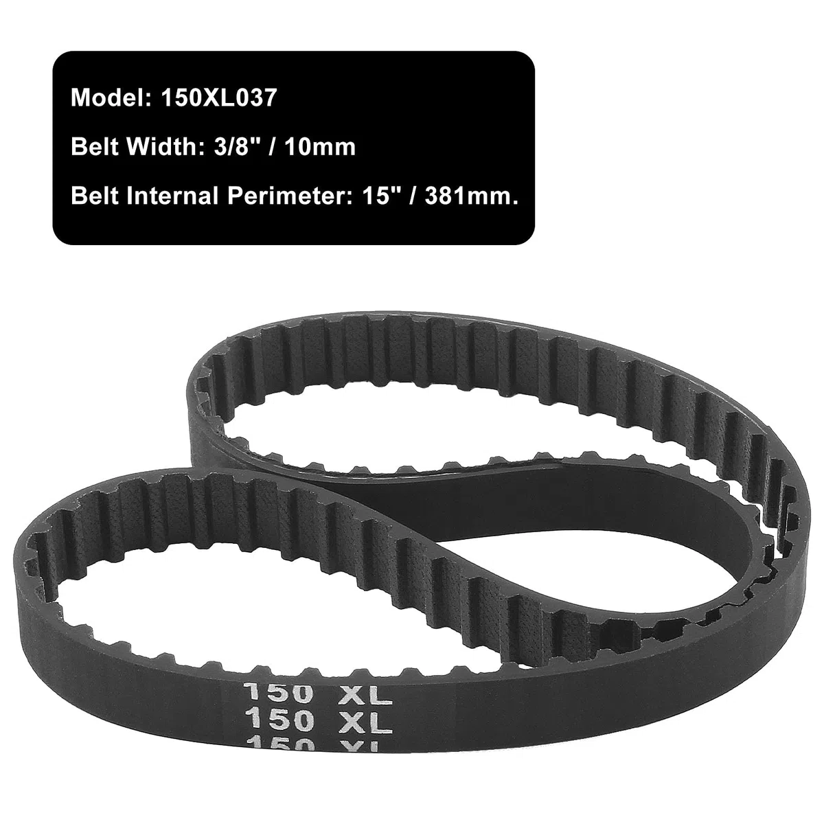 2 correas dentadas 150XL 037 de 75 dientes, correa dentada de goma negra de 10 mm (150XL037)