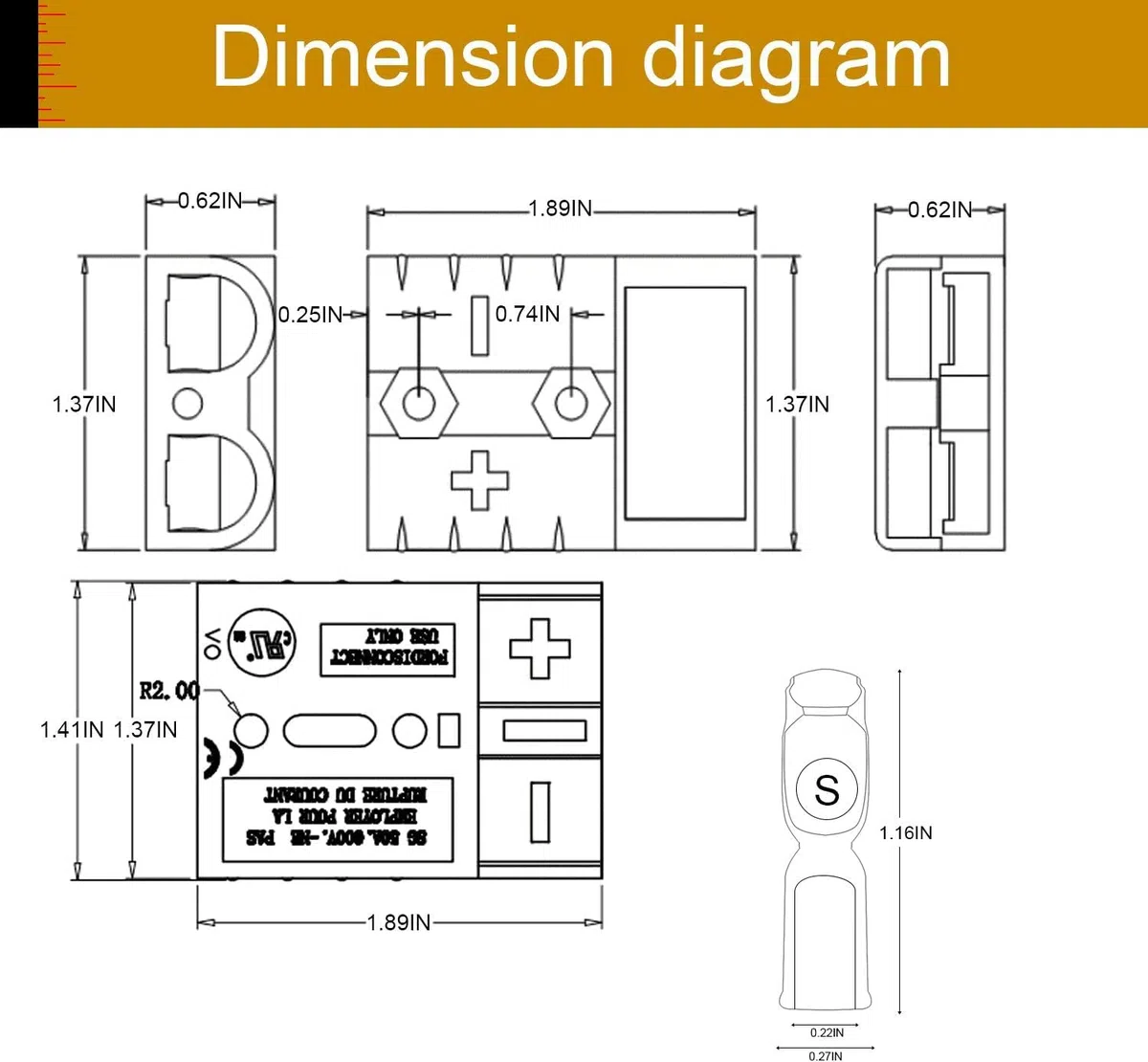 10Pcs Anderson Conector 50A 24V/600V Conector de batería de desconexión rápida Conectores de potencia modulares Kit de conexión rápida Anderson (rojo 50A)
