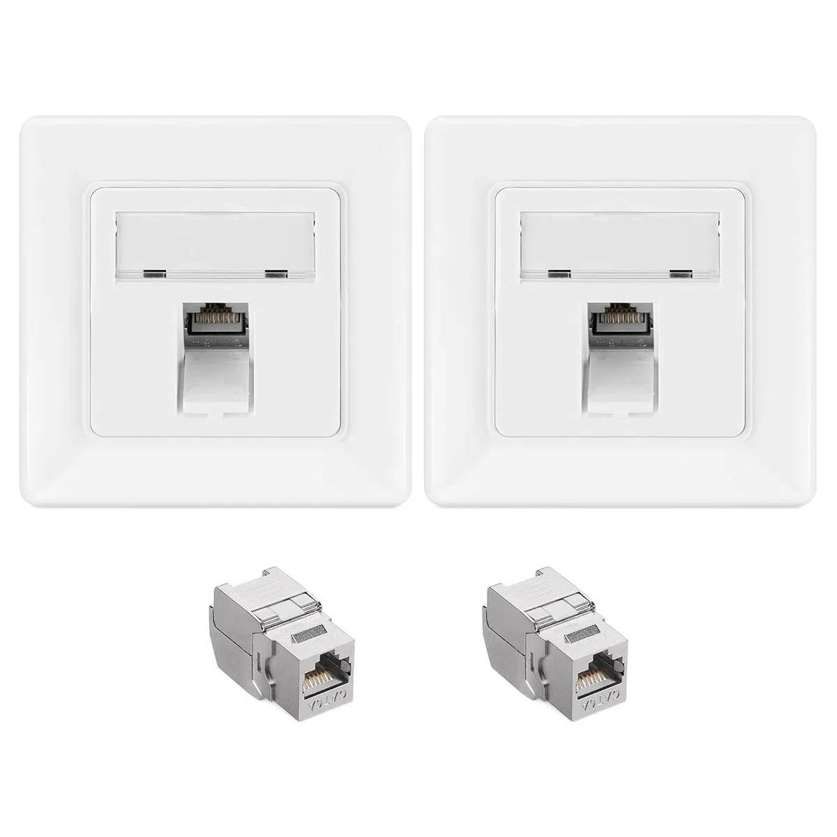 kwmobile 2x Módulo keystone blindado RJ45 - Conectores con carcasa metálica para cables CAT 6A con 2x aplique de pared - Montaje sin herramientas