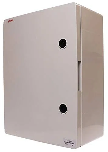 Caja eléctrica hermética Famel, IP65, con placa de montaje, resistente al agua, color Gris Claro, incluye cerraduras, 350 x 500 x 195 mm