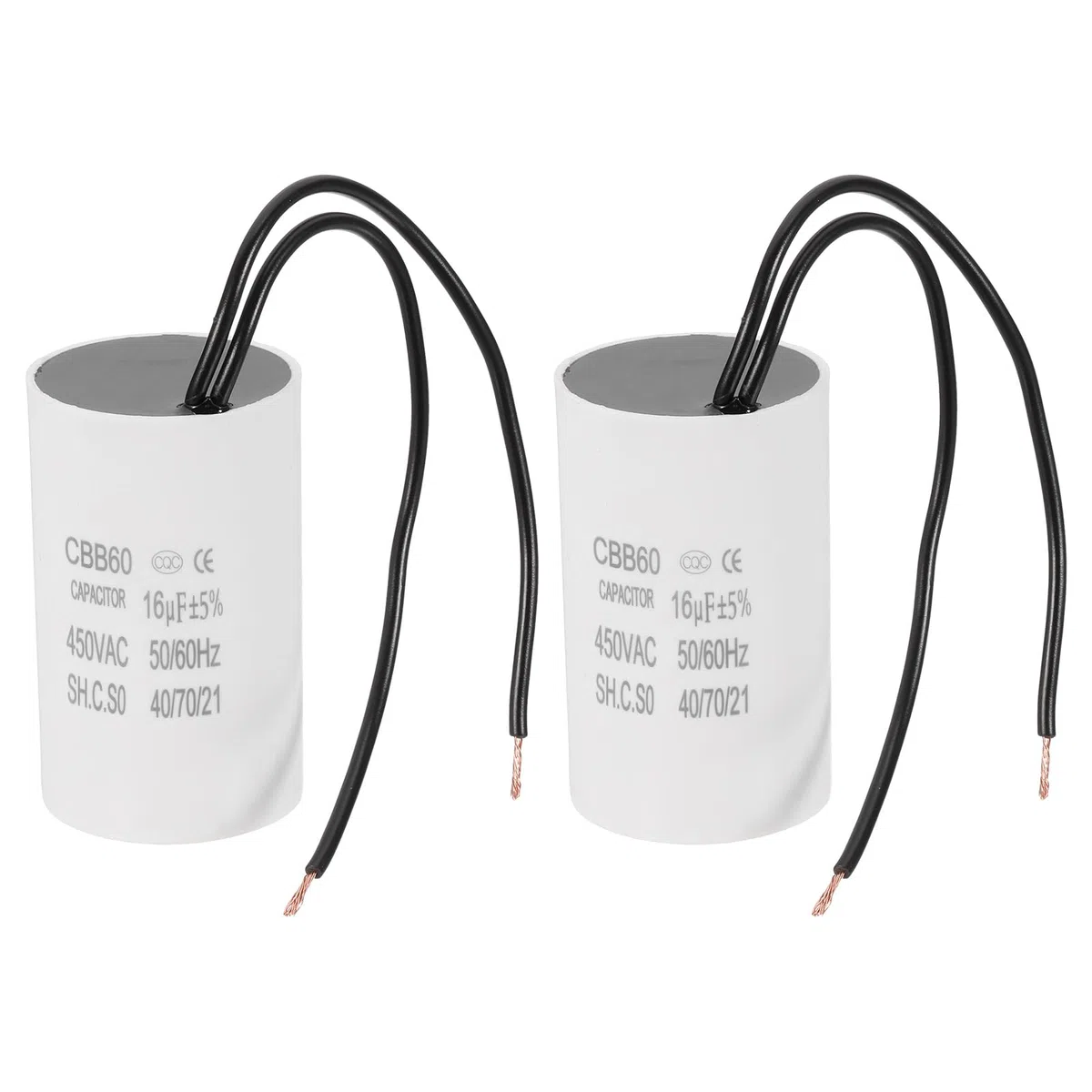 PATIKIL CBB60 16uF Condensador de Arranque, 2Pcs Condensador de Funcionamiento con 2 Cables, AC 450V con Frecuencia de 50Hz/60Hz, para Compresores de Aire y Bombas, Blanco
