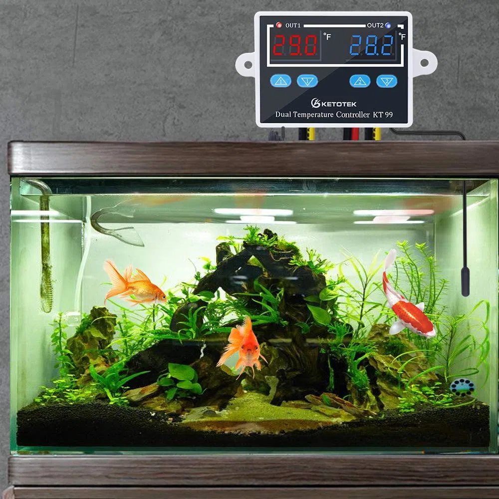 KETOTEK Controlador de temperatura Digital 220V con 2 impermeable Sondas, Termostato Incubadora Frigorifico Horno Control de Calentamiento Enfriamiento