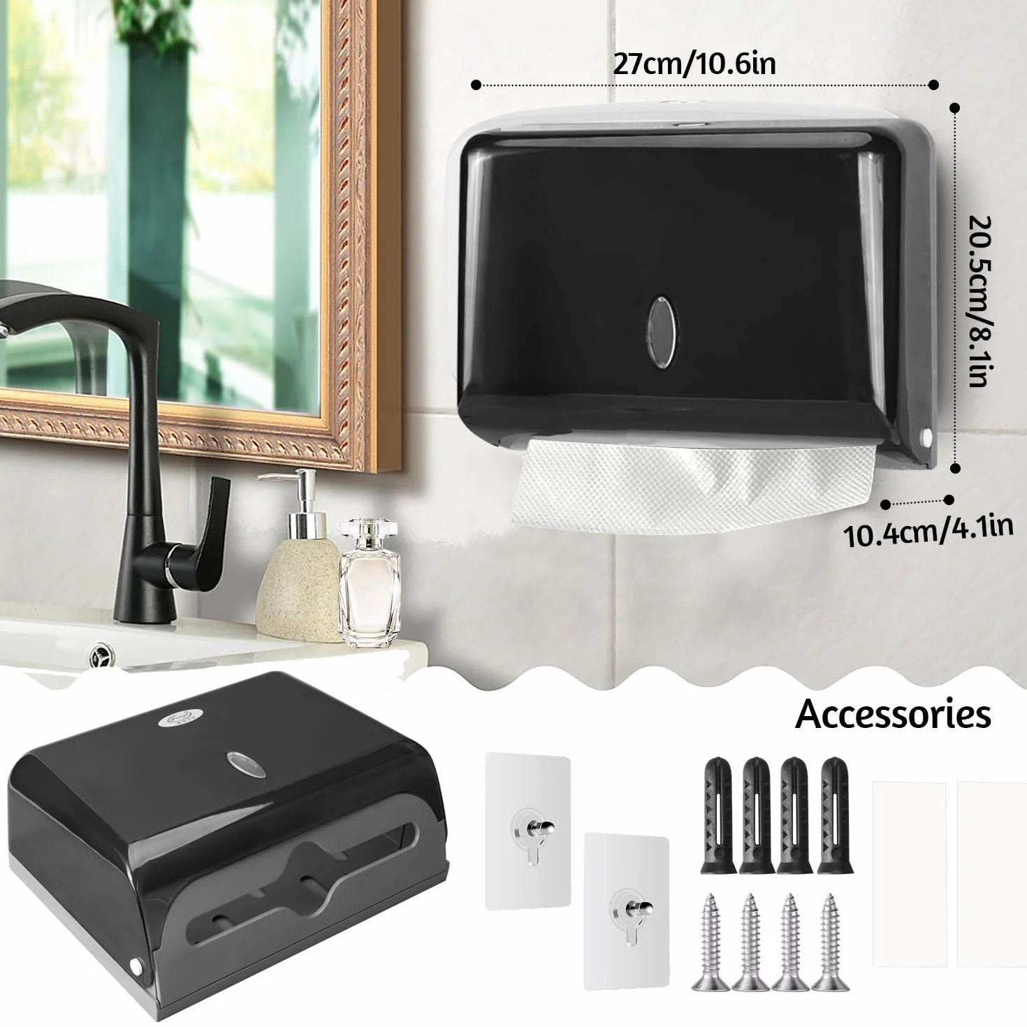 Dispensador de Papel Toalla,Dispensador Toallas Secamanos Dispensador de Toallas de Mano en Pared Cerradura Dispensador Toallitas Papel Admite 200 Hojas