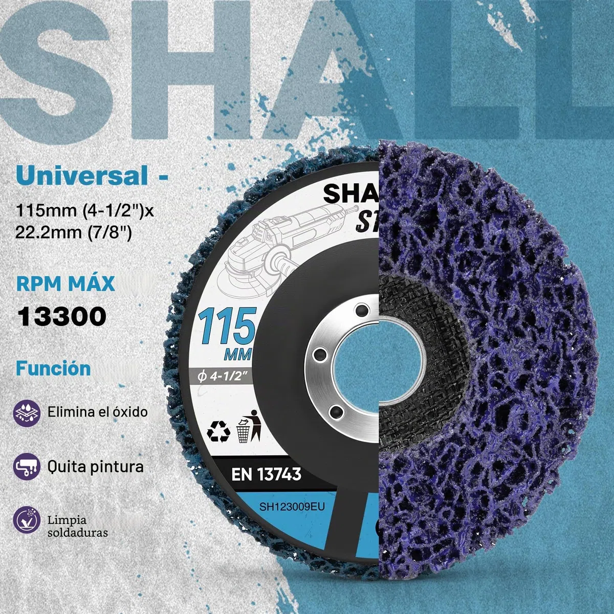 SHALL 6 Piezas Discos de desbaste, 115 mm Discos de Limpieza para, Adecuado para amoladoras angulares con un diámetro interior de 22,2 mm (7/8 pulgadas), utilizado para eliminar óxido.