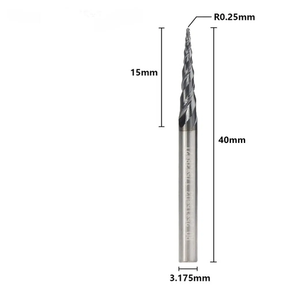 4pcs Fresa Cónica de Carburo Cortador CNC para Aluminio Metal y Madera ,Radio de Bola 0,25-1 mm Recubrimiento de TiAlN