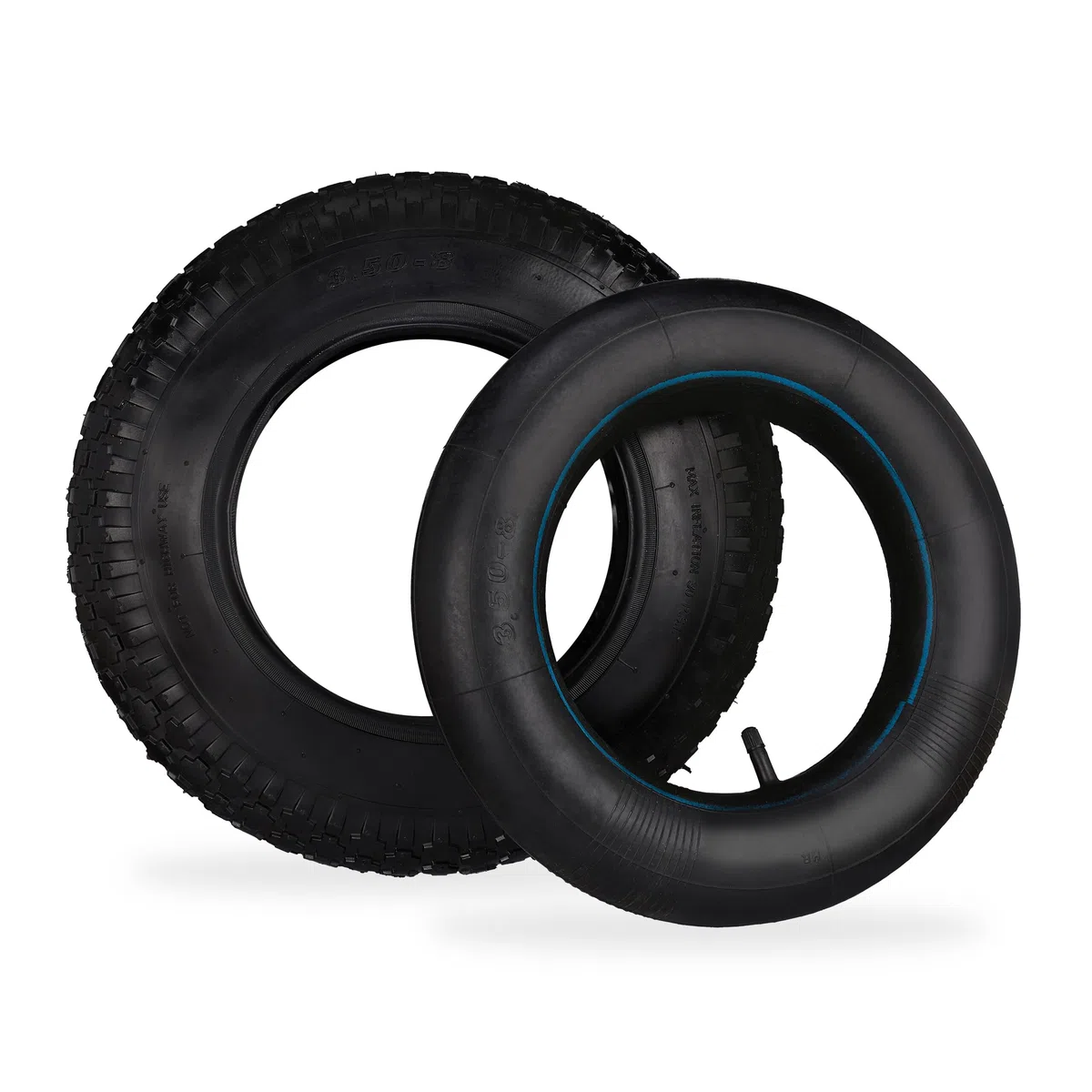 Relaxdays Rueda de Carretilla con Cámara de Aire, Neumáticos 3.50-8 para Carro de Mano, con Perfil, hasta 154kg, Negro