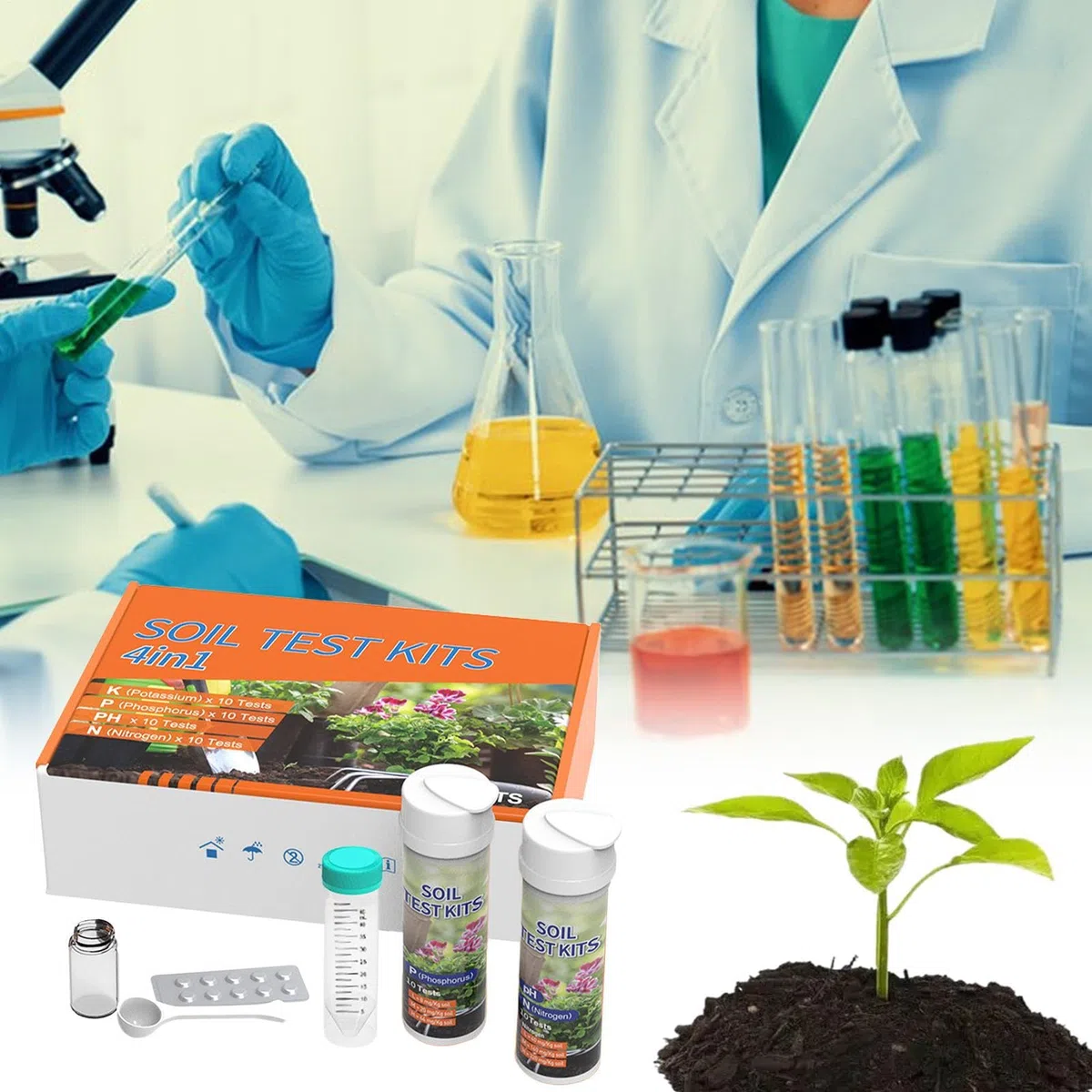 Kit de Análisis de Suelo para Huerto - Medidor de Nutrientes de Tierra Kit 4 en 1 | Herramienta para Nutrientes de Plantas en Jardines Huertos Macetas Viñas