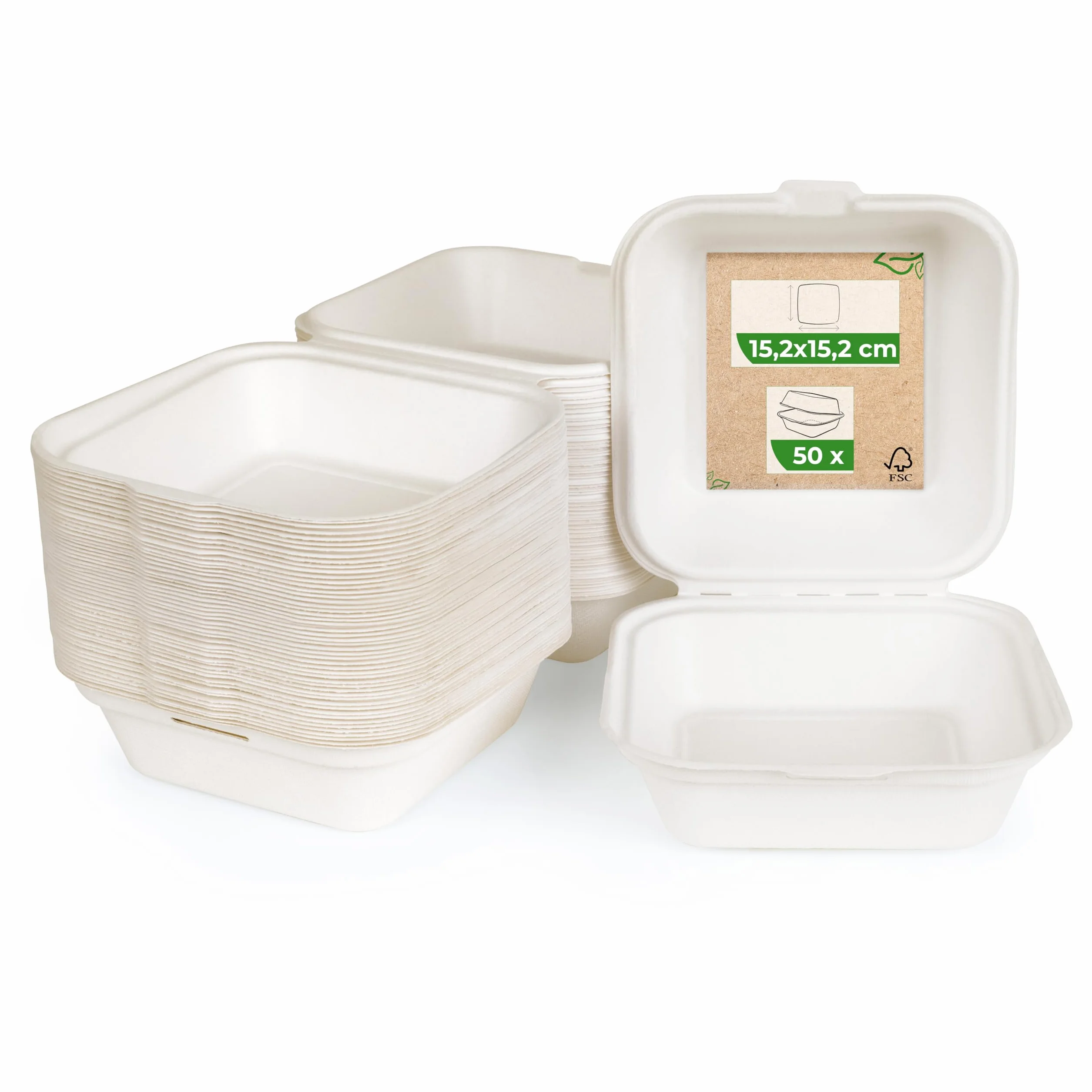 Love Nature Embalaje ecológico para hamburguesas - Cajas para hamburguesas - Bandejas para menús - Vajilla desechable de caña de azúcar - Caja para menús desechable