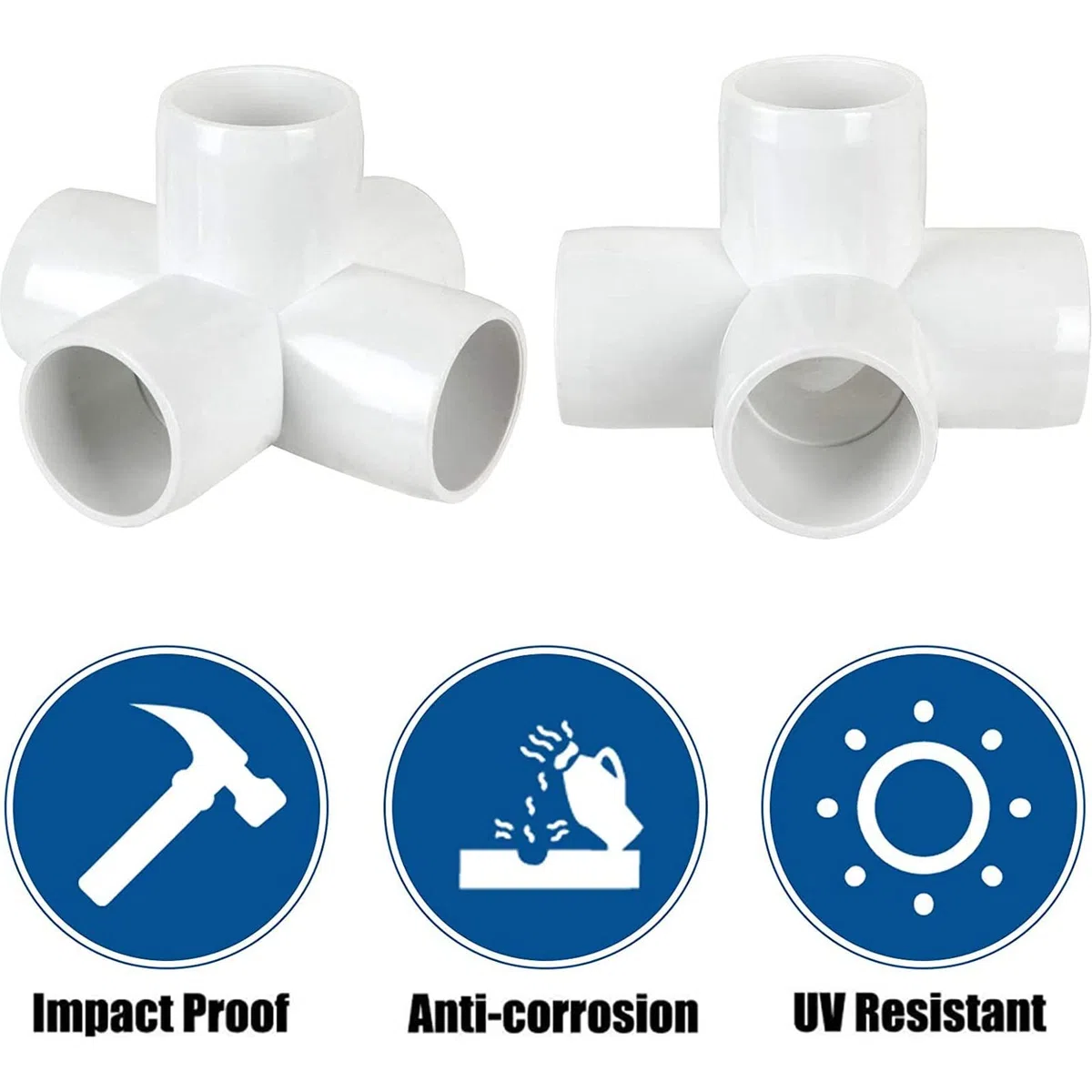 Conectores de PVC, Set de 10 Codos de 6 Vías, Accesorios para Tubería de Plástico, 20 mm Diámetro Interior, Color Blanco, para Estructuras y Recintos