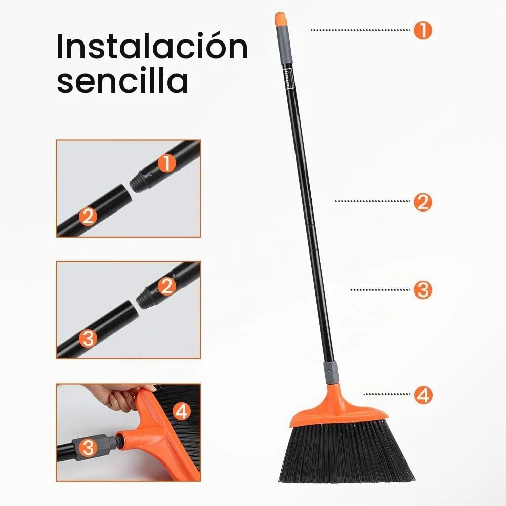 TreeLen Escoba Resistente, Escoba Angular de Mango Largo de 14.5 Pulgadas de Ancho para garajes, Patios, aceras, Cubiertas y Superficies al Aire Libre, hogar, Cocina, habitación,