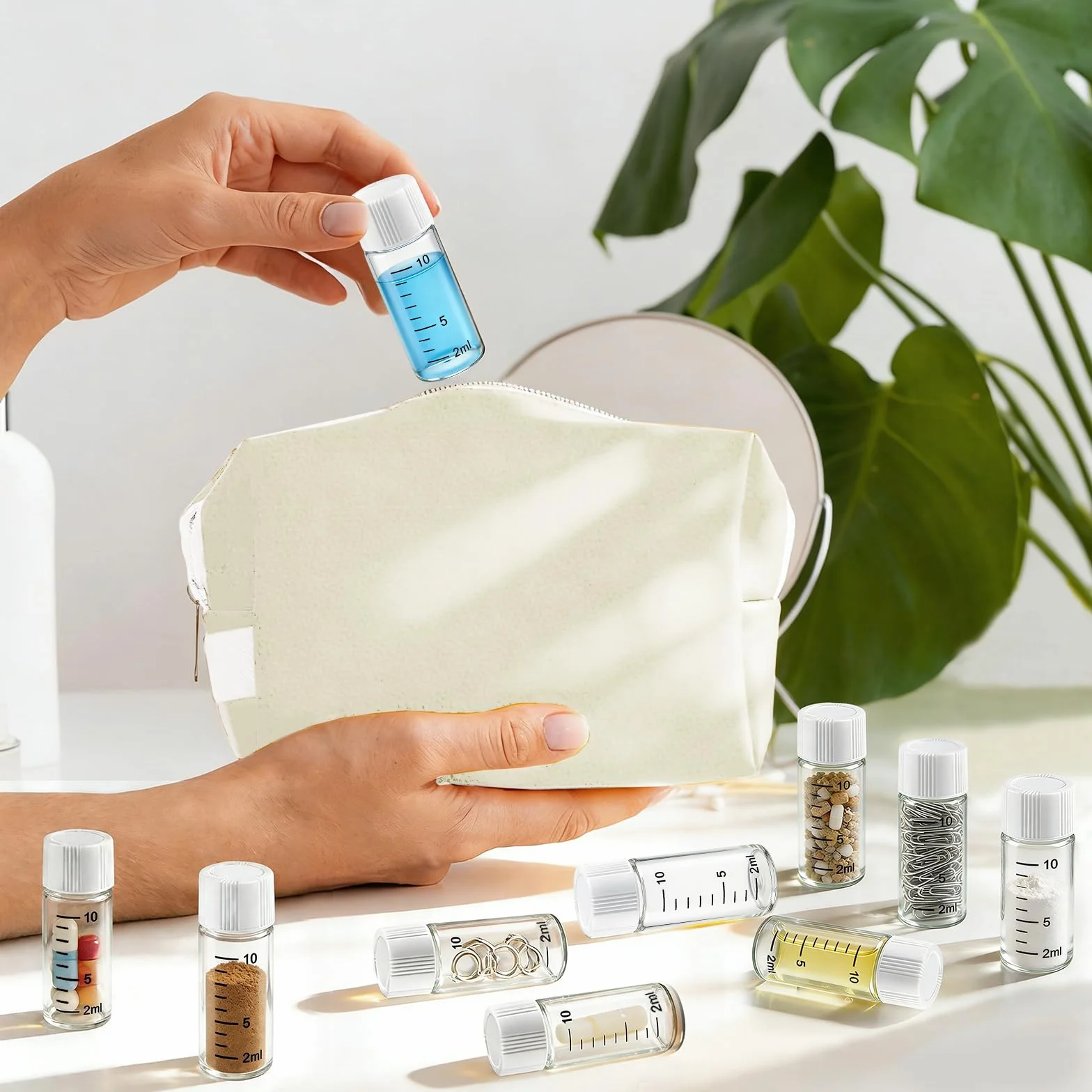 20 piezas 10ml muestra frascos, pequeños frascos de vidrio con tapón de rosca blanco, botellas de vidrio de muestreo transparente, mini botellas de vidrio con escala, viales de laboratorio