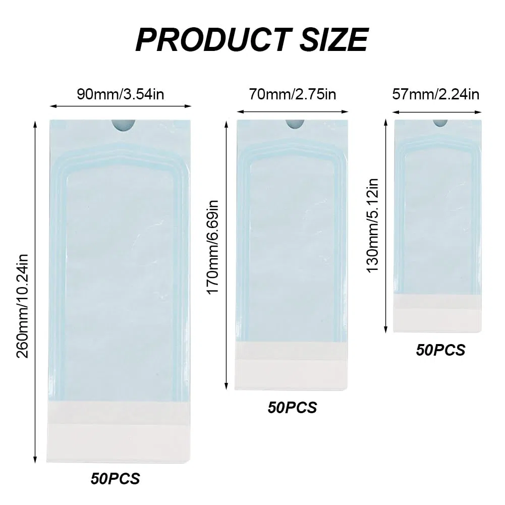 Bolsa de Esterilización,Bolsas de PVC Estériles,Bolsa de Esterilización Sellada Desechable,Bolsas de Esterilización para Herramientas Dentales,Bolsa Esterilizacion (150PC,57X130+70X170+90X260 mm)
