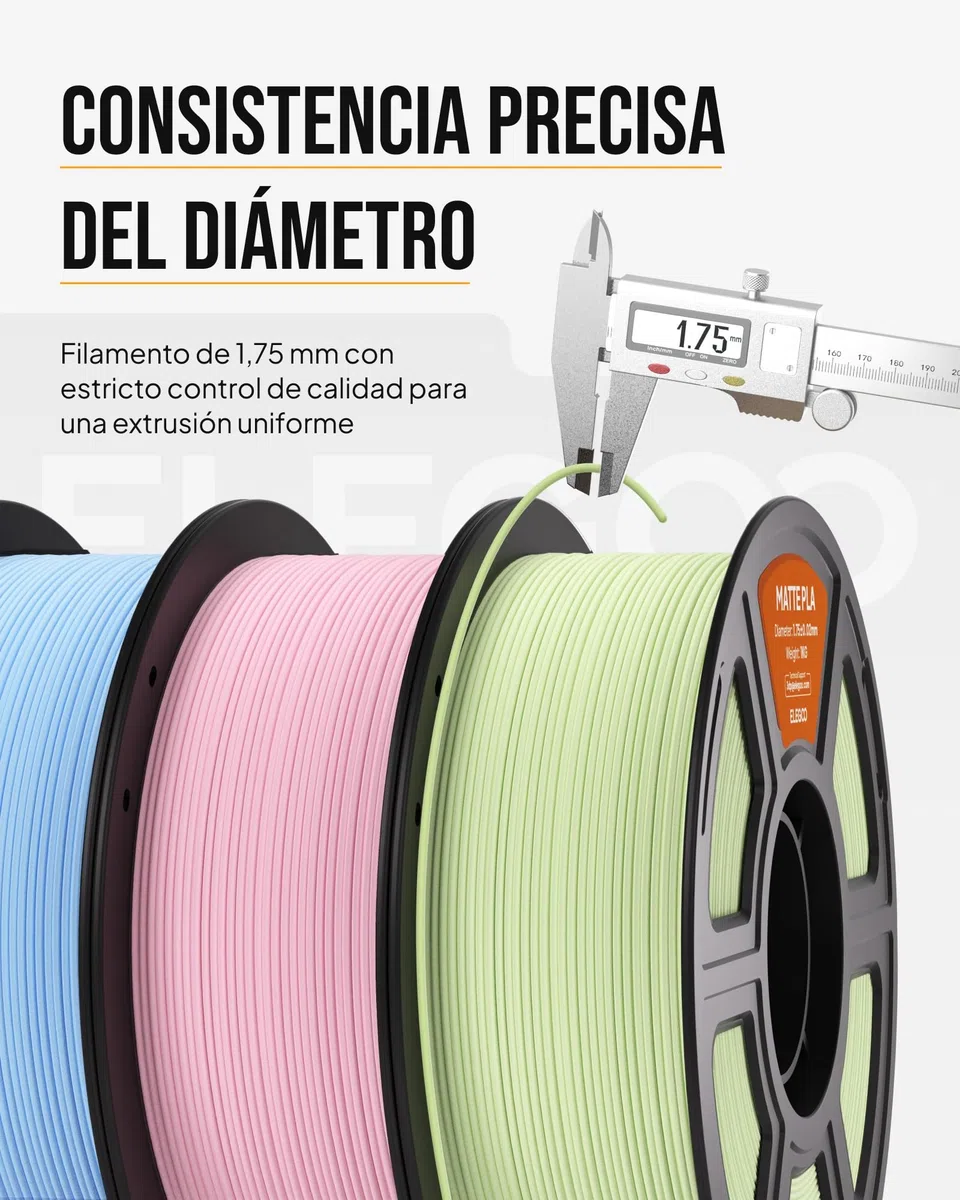 ELEGOO Filamento PLA MATE 1.75 1KG Azul Hielo, Filamento para Impresora 3D, Precisión Dimensional +/- 0.02mm, Carrete Filamento 3D, para Mayoría Impresoras 3D