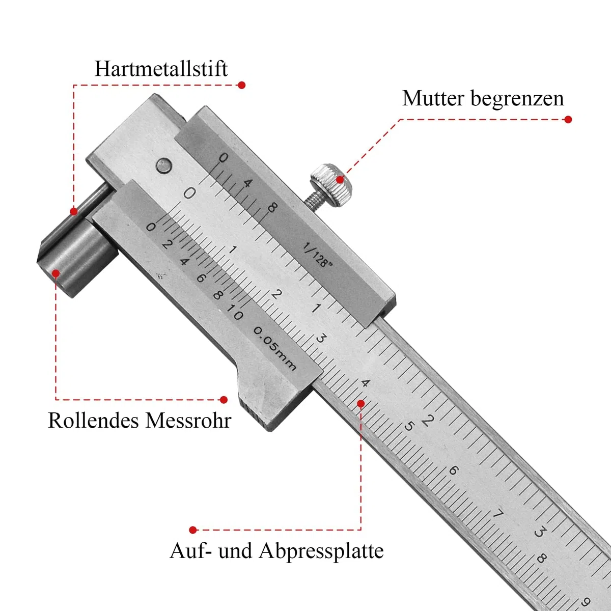 Calibre de 0-200 mm, con tornillo de bloqueo, acero inoxidable, herramienta de medición paralela