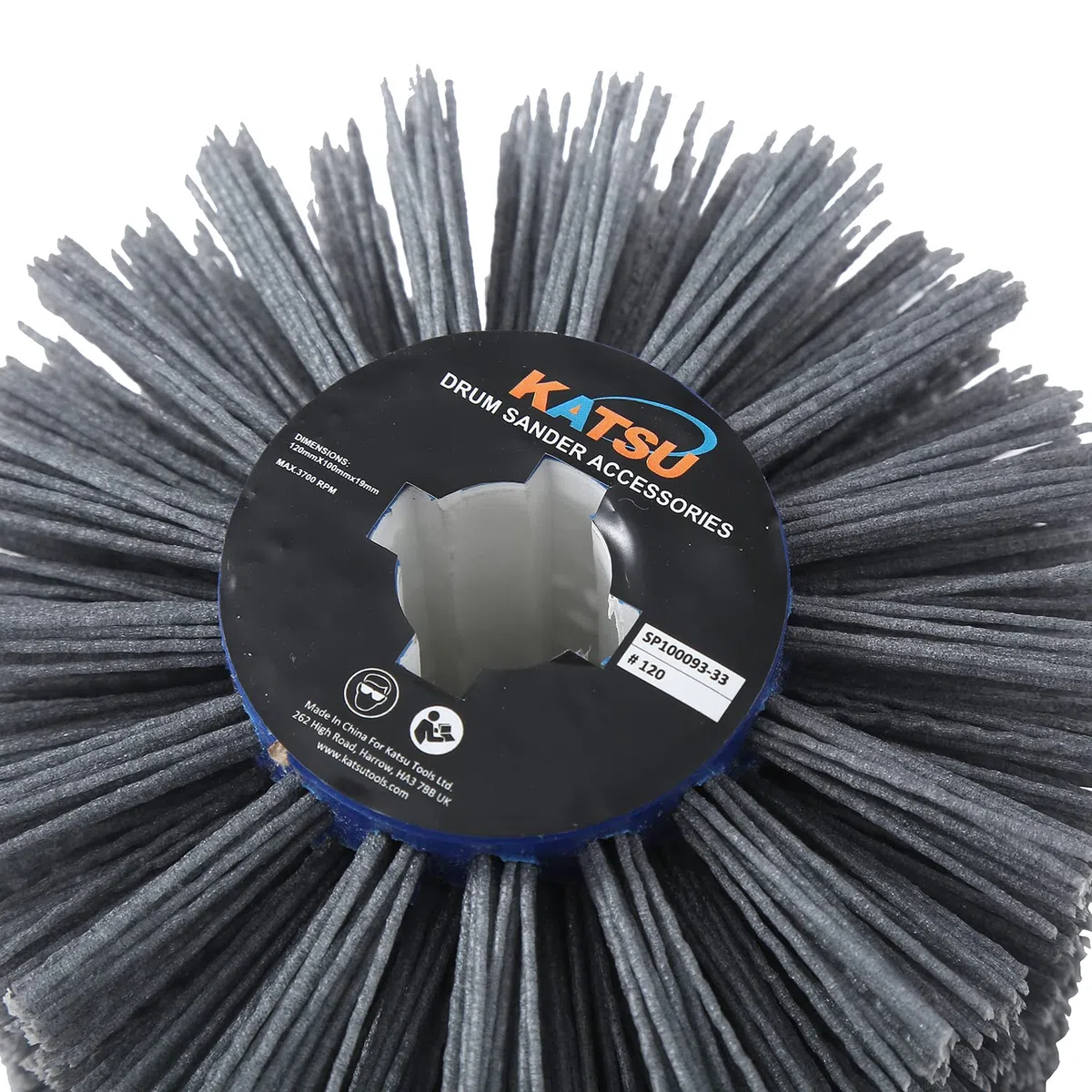 KATSU Cepillo de rueda de dibujo de 120 mm Grit #180 Tambor abrasivo de madera Acero pulido Rueda de pulido Amoladora angular Pulidora de repuesto SP10009335