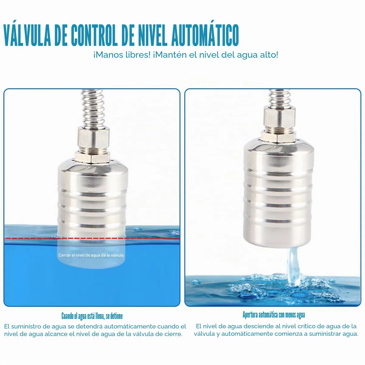 HH247 - Válvula de flotador de acero inoxidable, baja presión de 3/4 pulgadas, control automático de nivel de agua, color plateado