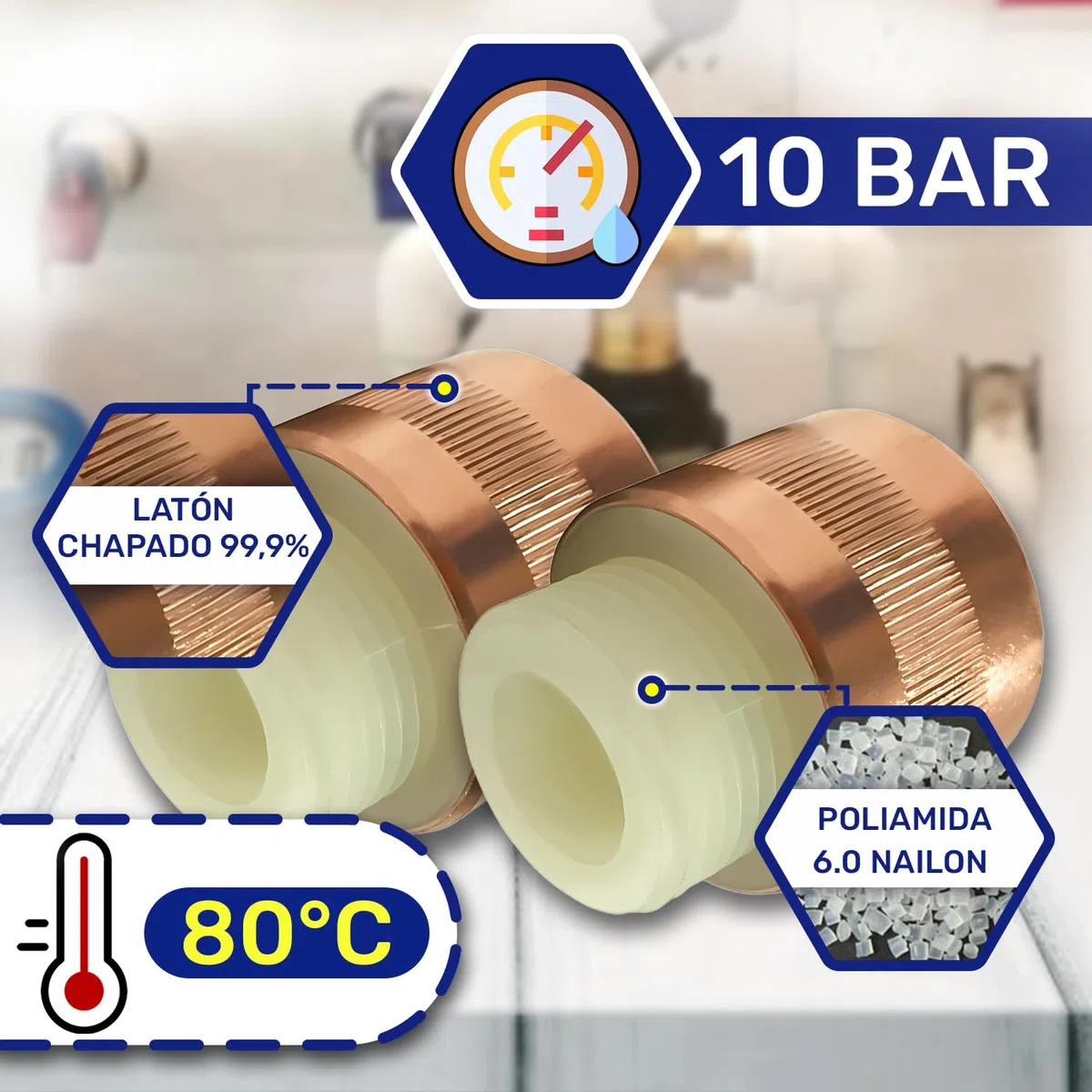 2 Piezas Manguito Electrolitico Termo Antielectrólisis con Rosca Macho y Hembra de 1/2” - Garantía de 10 Años - MONTERAL