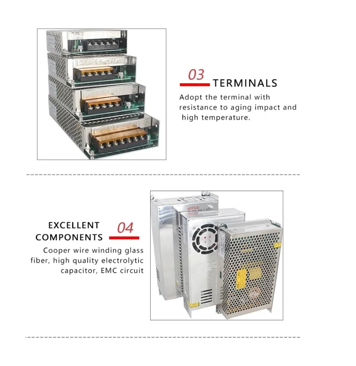 Tamaño de Fuente de alimentación de Modo de conmutación de Salida única 500w 24v 20a