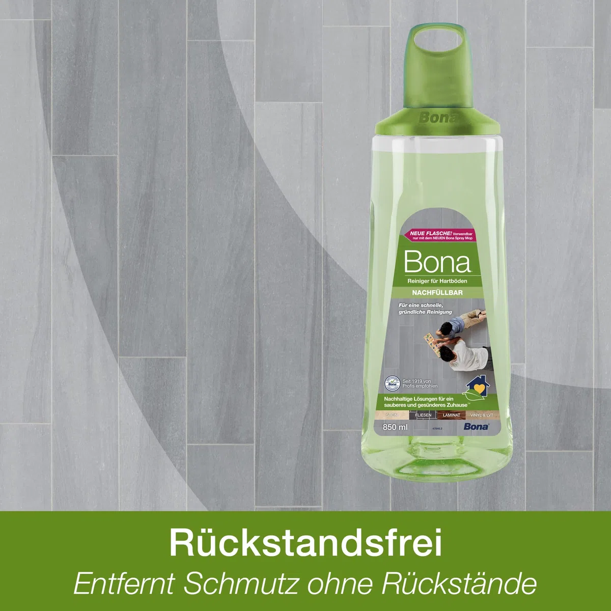 Bona Limpiador de suelos, baldosas de piedra y laminado, botella de 850 ml, cartucho para mopa en spray premium, limpiador de suelos de piedra, azulejos